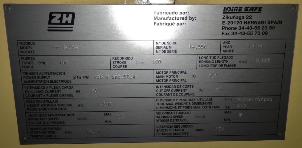 Plegadora hidráulica Loire Safe PH-70/30